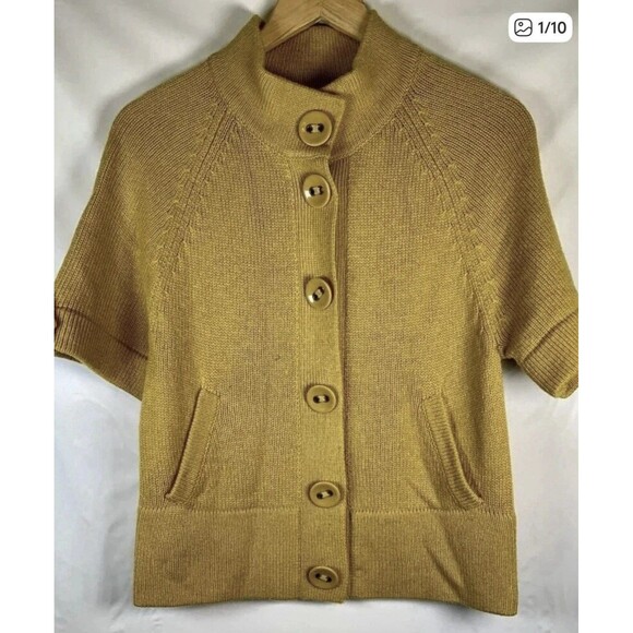Forever 21 Mustard Wool Blend SnapCropped Short Sleeve Cardigan Women Medium - Picture 1 of 10